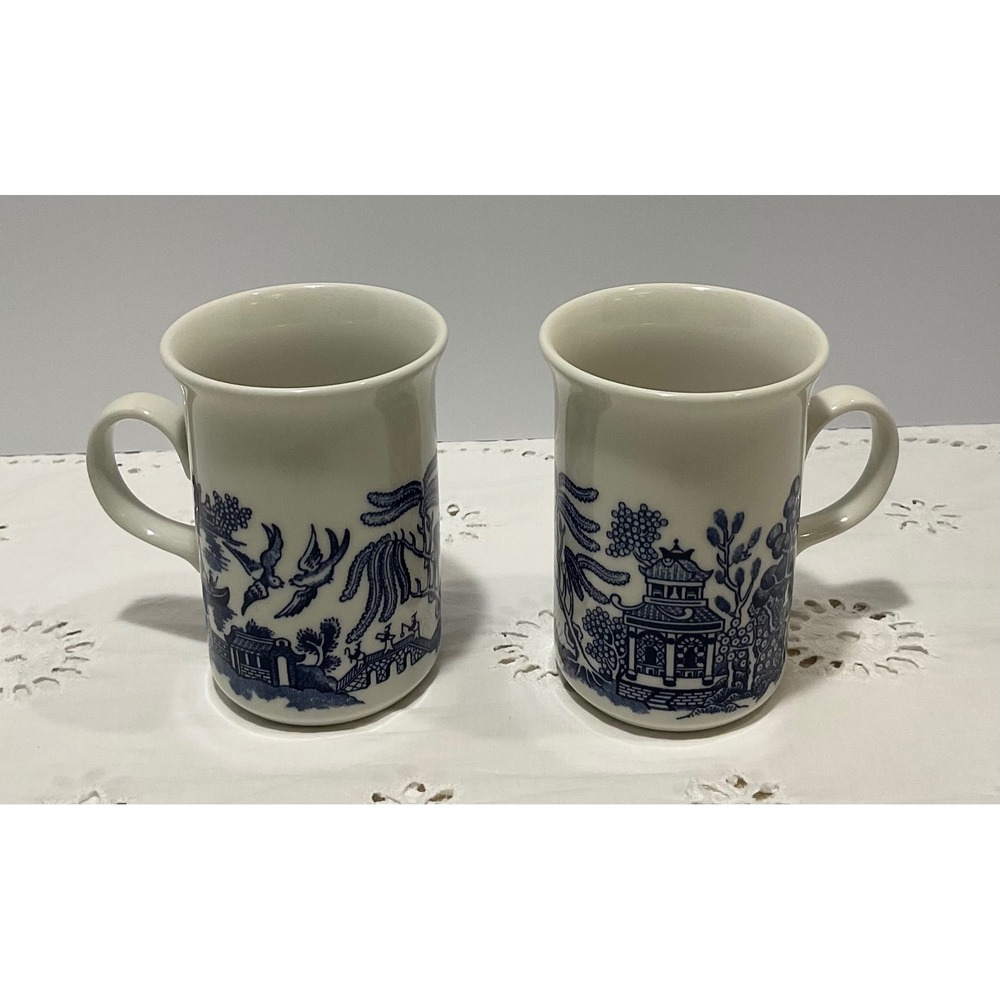 Churchill of England Blue Willow Mugs Set of 2 Ceramic Coffee Tea Cups NIB